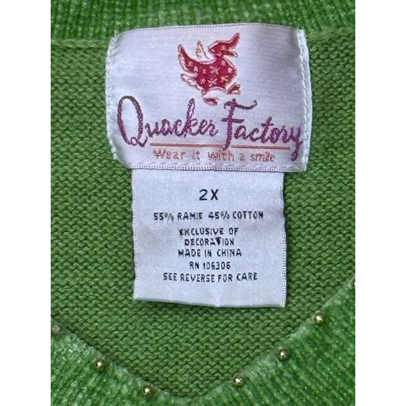 Vintage Quacker Factory Ugly Christmas Sweater Santa Beaded Sequin Green 2x - Picture 4 of 4